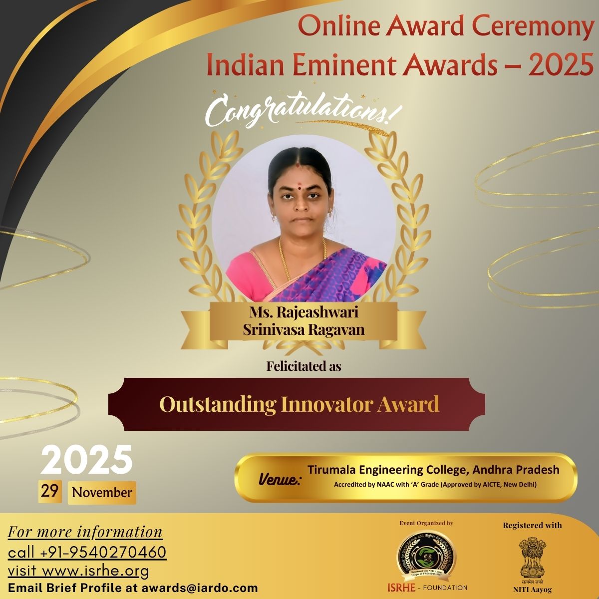 Ms. Rajeashwari Srinivasa Ragavan